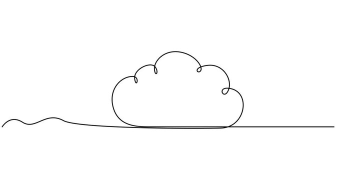 Cloud continuous one line drawn animation. Sky linear symbol animated video., Video. Continuous one line drawing of cloud animated video. Full length one line animation