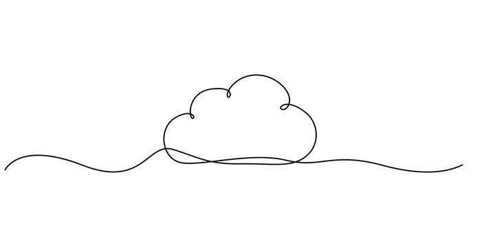 Cloud continuous one line drawn animation. Sky linear symbol animated video., Video. Continuous one line drawing of cloud animated video. Full length one line animation