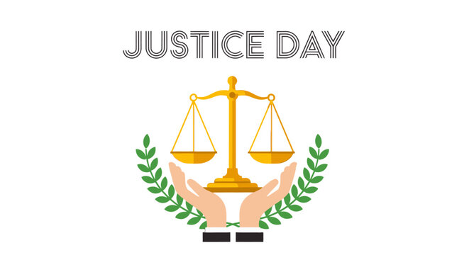Justice day symbol with scales and leaves.