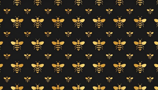Luxury gold and black seamless bee pattern in modern flat design
