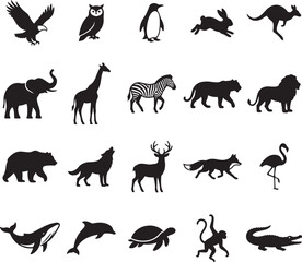 Obraz premium Collection of diverse animal silhouettes for graphic design