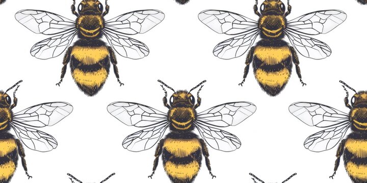 Bumble bees flying insect seamless pattern