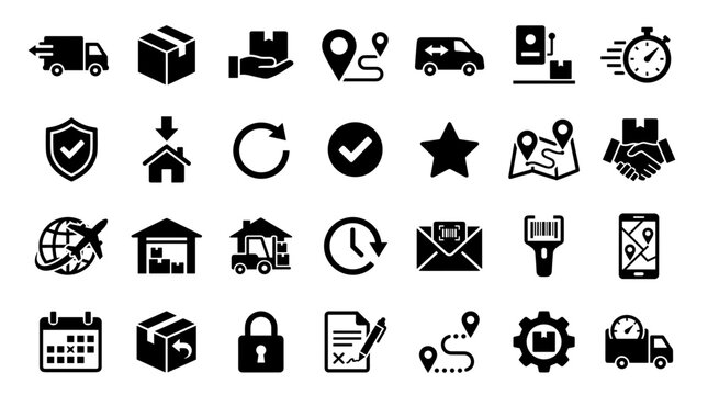 Logistics and delivery service icons set with truck package tracking and shipping symbols for transportation and supply chain management concepts