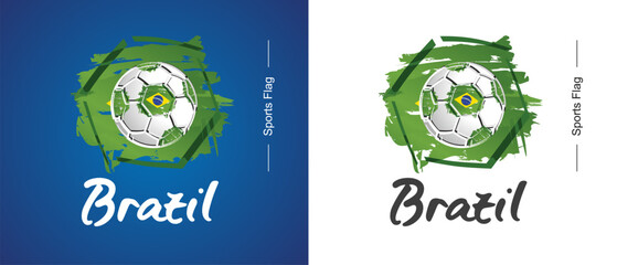 Abstract Brazil national flag ribbon soccer ball sport icon label banner handwritten typography lettering © simbos