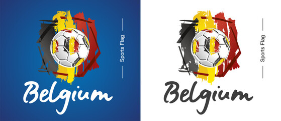 Abstract Belgium national flag ribbon soccer ball sport icon label banner handwritten typography lettering © simbos