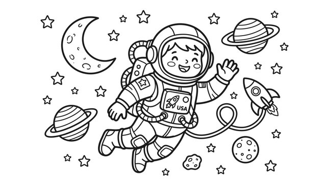 Smiling astronaut in space suit floating.