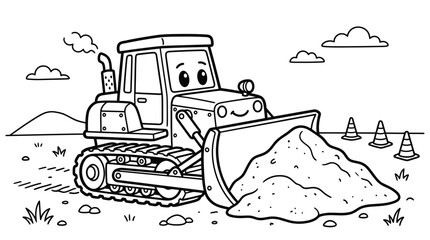 Smiling cartoon bulldozer with big eyes. © Kebo