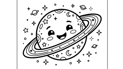 Smiling Cartoon Planet with Ring System. © Kebo