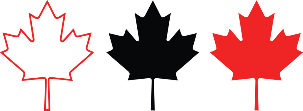 Maple leaf icon. Canada flag sign. Red maple leaves vector illustration. National Canadian emblem. Autumn fall symbol. Maple silhouette.