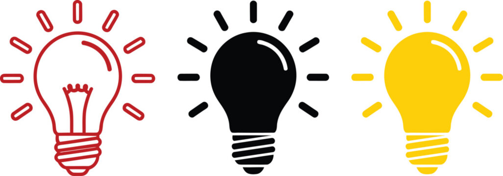 Light bulb icon. Idea symbol. Electric lamp vector illustration. Electric power sign. Shining light bulb pictogram.