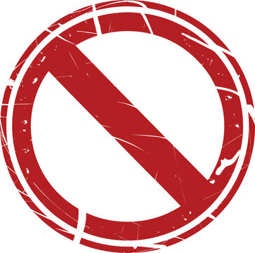 Red prohibition sign, grunge style vector illustration a circular warning symbol with a diagonal slash, representing a ban, restriction, or stop command