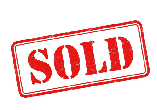 Red sold stamp indicating item availability status for listings or promotions