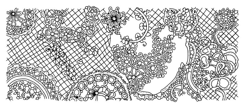 Intricate lace floral ornamental pattern engraving style vector graphic