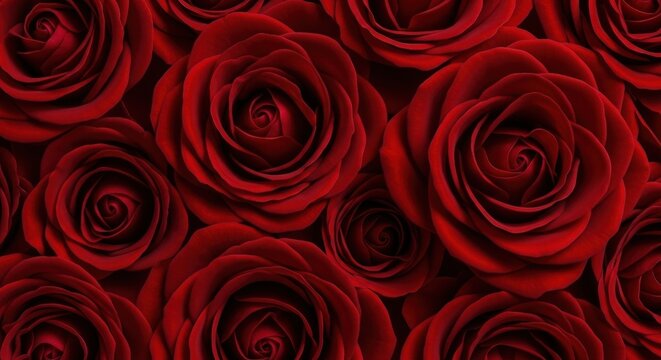 Close up of vibrant red roses forming a seamless pattern for various design projects