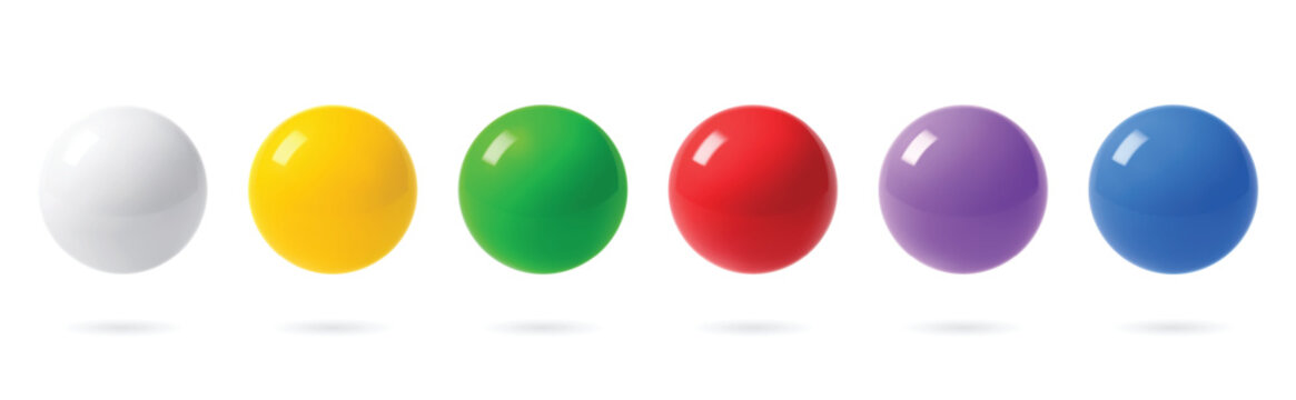 3d color spheres. Realistic glossy balls vector isolated set