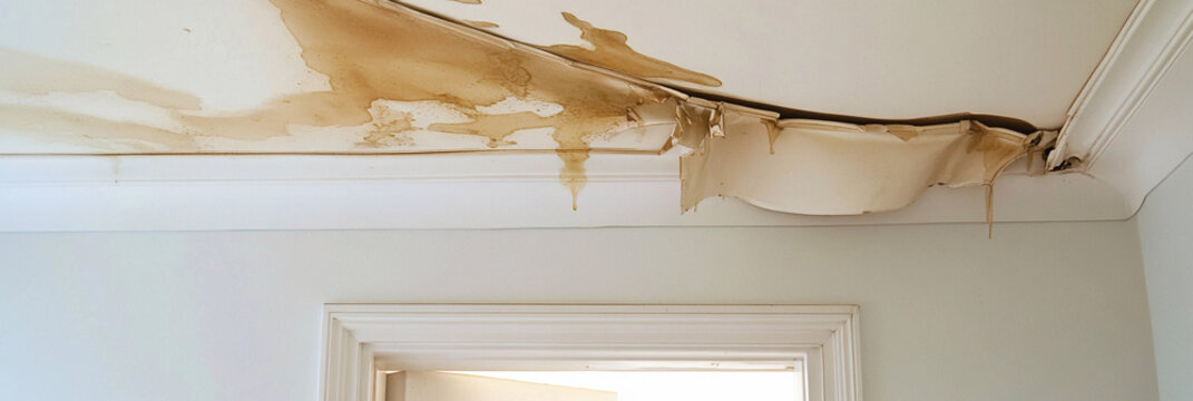 Water stain spreads across indoor ceiling in a room Generative AI