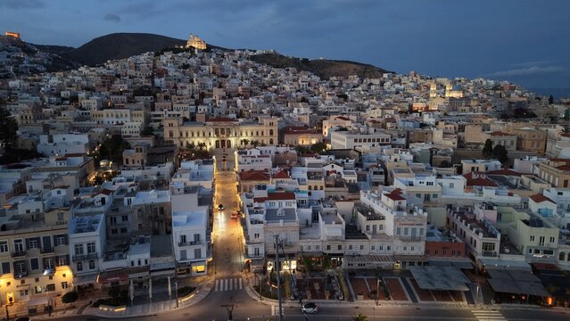 SYROS-ERMOUPOLI, GREECE - JAN 4, 2026: Street Leading to Town Hall