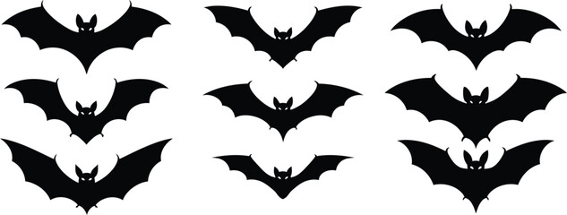 Fototapeta premium Collection of black bat silhouettes on white background