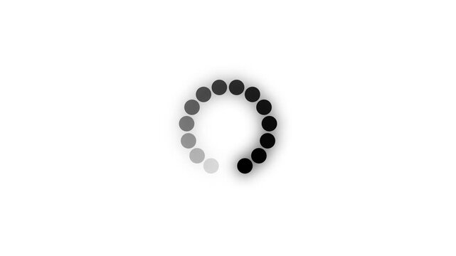 A large circle spins, made up of smaller circles that are growing and shrinking in a clockwise motion, loading circle 4k video animation