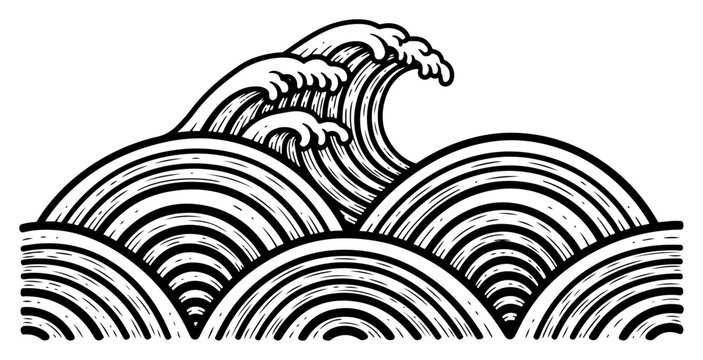 Japanese seigaiha wave pattern with cresting ocean wave