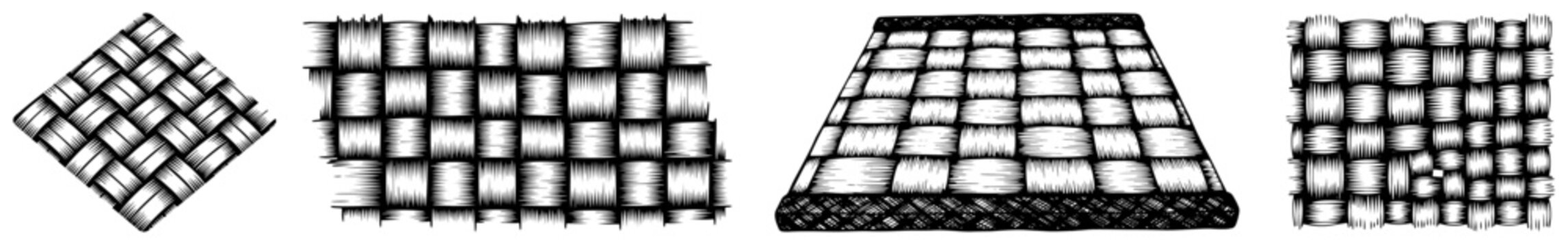 Hand drawn woven texture set in black and white engraving style