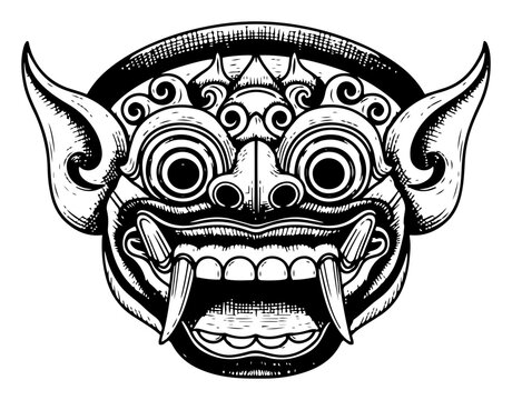 Hand drawn balinese barong demon mask illustration