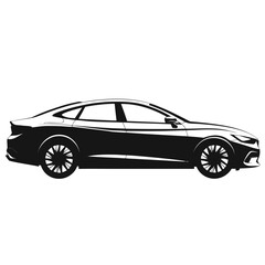 Obraz premium Sedan Car Side View Black Silhouette Vector – Realistic Vehicle Profile Illustration