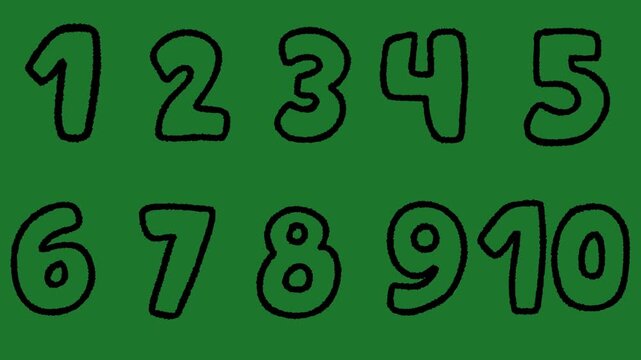 Hand Drawn Doodle Numbers 1 to 10 2D Animation Green Screen Asset | Counting Numbers Motion Overlay | Fun Hand-Drawn Counting Animation for Education Videos