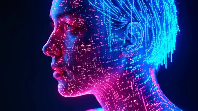 Digital human head with binary code