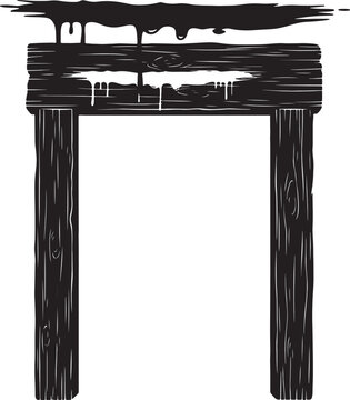 Rustic wooden doorframe with dripping lamb blood symbol for jewish passover exodus story black silhouette vector illustration for religious education.