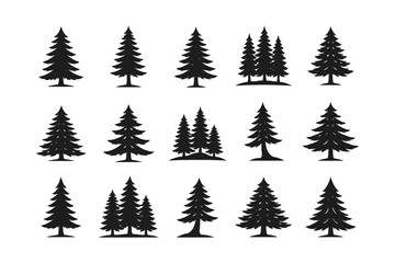 Obraz premium Collection of diverse black and white silhouette-style tree illustrations