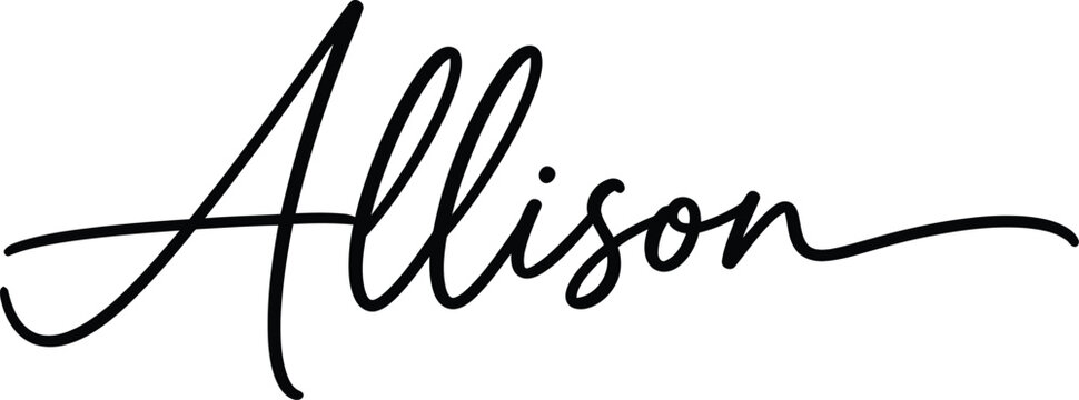 A beautiful black cursive signature with the name Allison on a white background