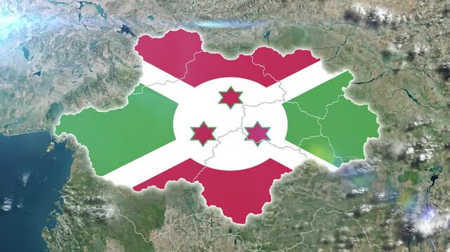 Burundi country map with national flag on satellite background