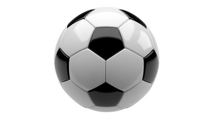 Fototapeta premium Classic black and white soccer ball with traditional pentagon and hexagon panel design on white background. Perfect for athletic projects, team promotions, and football-related content.