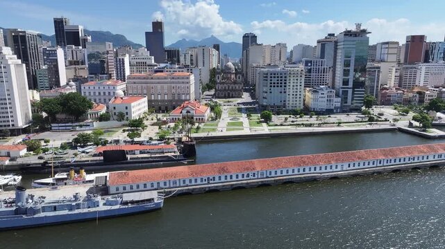 Candelaria Church In Rio De Janeiro In Brazil. President Vargas Avenue Landscape. Downtown District. Beautiful Cityscape. Candelaria Church In Rio De Janeiro In Brazil. Urban Skyline. 