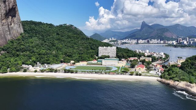 Rio De Janeiro Skyline In Outside Beach In Brazil. Sugarloaf Mountain Scenery. Downtown District. Guanabara Bay Skyline. Rio De Janeiro Skyline In Outside Beach In Brazil. Beautiful Cityscape. 