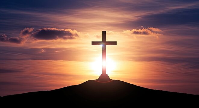 Easter sunday resurrection cross silhouette at sunrise