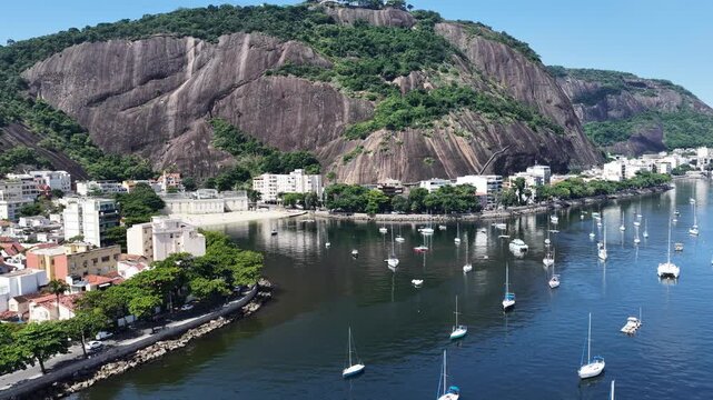 Urca Beach In Rio De Janeiro In Brazil. Beauty In Nature Scene. Downtown District. Guanabara Bay Skyline. Urca Beach In Rio De Janeiro In Brazil. Beautiful Cityscape. 