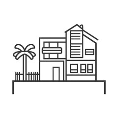 Naklejka premium A modern two story house with a palm tree outside
