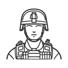Naklejka premium A line drawing depicting a soldier wearing protective combat gear