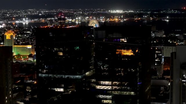 Rio De Janeiro Skyline At Night In Rio De Janeiro Brazil. Highrise Buildings Landscape. Downtown Cityscape. Night City. Rio De Janeiro Skyline In Rio De Janeiro Brazil. Tourism Landmark. 
