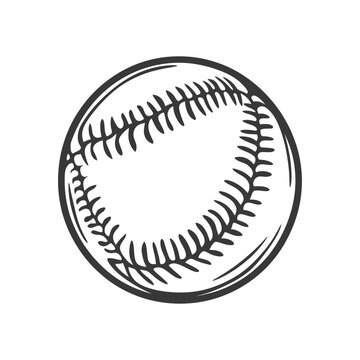 A black and white illustration showing a single baseball in view