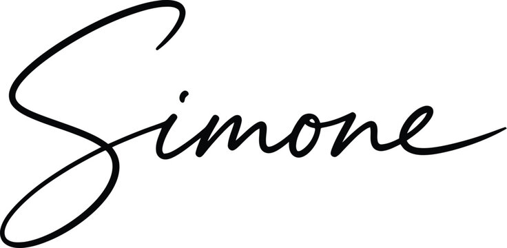 A elegant black signature of the name Simone on a white background