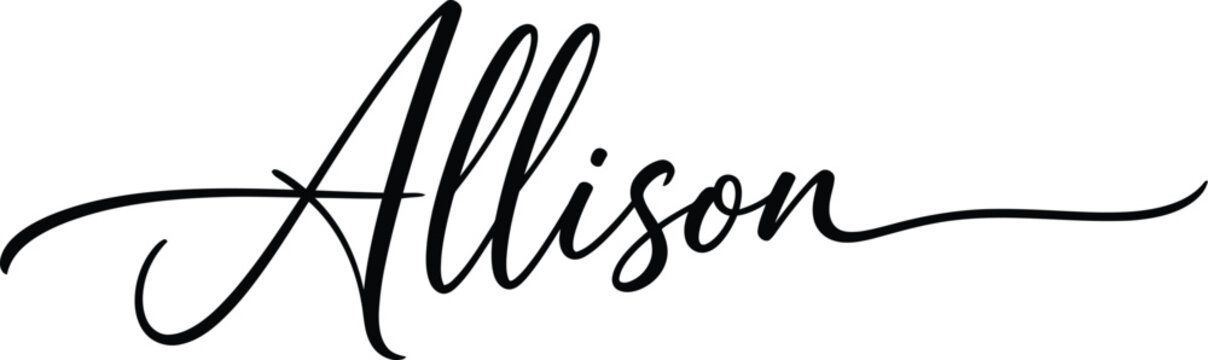 A beautiful black cursive signature with the name Allison on a white background