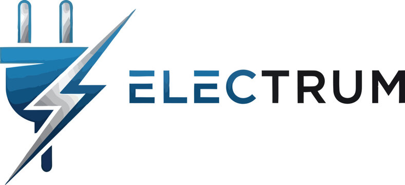 A modern logo design for Electrum featuring a stylized electric plug with a lightning bolt
