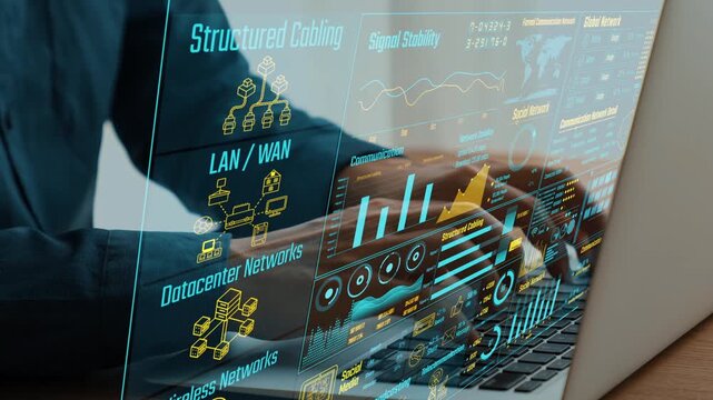 Explore a sophisticated communication network analysis featuring data visualization and structured cabling insights, ideal for technology professionals and businesses. Cipher