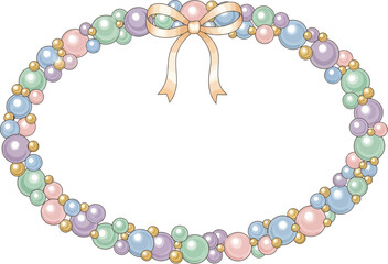 Obraz premium A beautiful illustration of a pastel colored beaded wreath with a ribbon bow on a white background