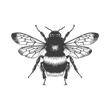 Detailed illustration of a single bumble bee with wings spread out