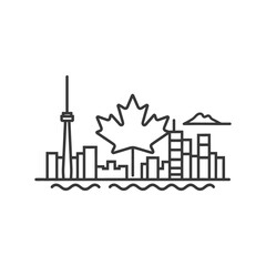 Naklejka premium Outline of a skyline featuring a large maple leaf symbol