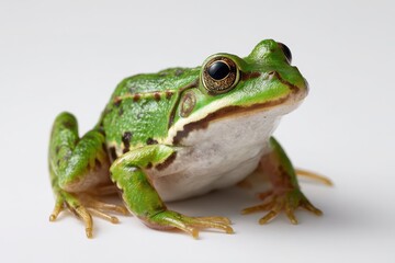 Obraz premium Close-up frog on white backdrop, vivid colors and sharp macro detail